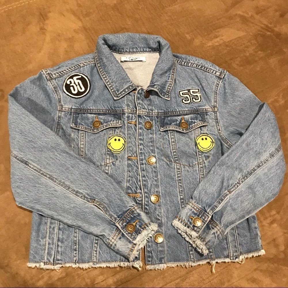 Falling Love Chiqle Frayed Denim Jacket w/ Patches Women’s/Junior’s